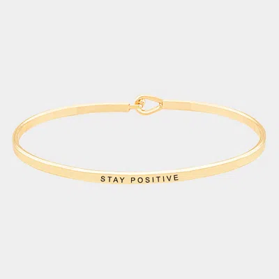 Fashnzfab Stay Positive Brass Thin Metal Hook Bracelet Gold