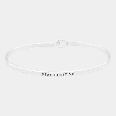 Fashnzfab Stay Positive Brass Thin Metal Hook Bracelet Rhodium In Multi