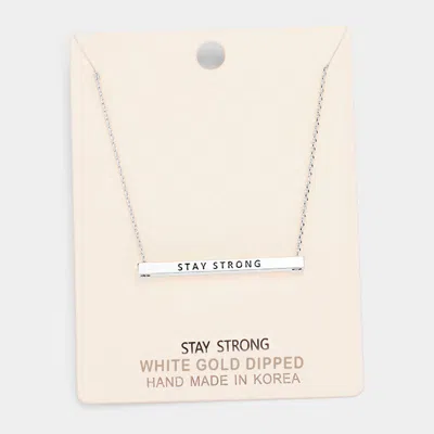 Fashnzfab 'stay Strong' Horizontal Metal Bar Pendant Necklace In Metallic