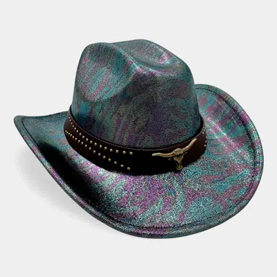 Fashnzfab Steer Head Accent Studded Faux Leather Band Western Cowboy Hat In Pattern