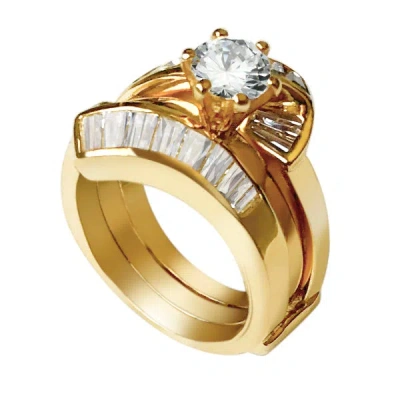 Fashnzfab Sterling Silver 925 Ring Set With Gold Plating In Aaa Grade Cz Ships In One Day In Multi