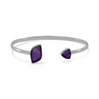 Fashnzfab Sterling Silver Amethyst Cuff Bracelet In Neutral