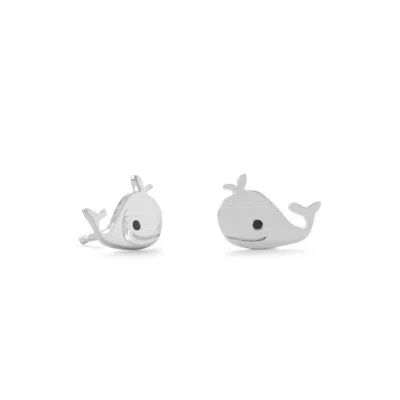 Fashnzfab Sterling Silver And Enamel Smiling Whale Stud Earrings In Transparent