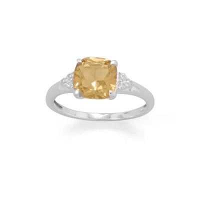 Fashnzfab Sterling Silver Citrine And Cz Band In Orange