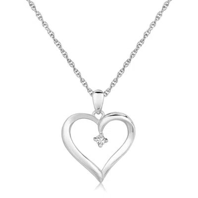 Fashnzfab Sterling Silver Diamond Embellished Open Heart Pendant (.03 Cttw) In Metallic
