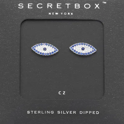 Fashnzfab Sterling Silver Dipped Cz Evil Eye Stud Earrings