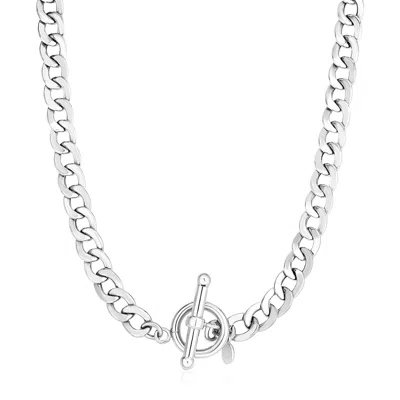 Fashnzfab Sterling Silver Polished Wide Link Toggle Necklace In Multi