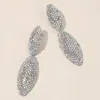 Fashnzfab Sterling Silver Post Rhinestone Paved Marquise Dangle Earrings - Ab, Rhodium In Metallic