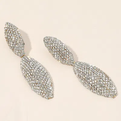 Fashnzfab Sterling Silver Post Rhinestone Paved Marquise Dangle Earrings - Clear, Gold