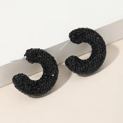 Fashnzfab Sterling Silver Post Rhinestone Studded Chunky Hoop Earrings In Black
