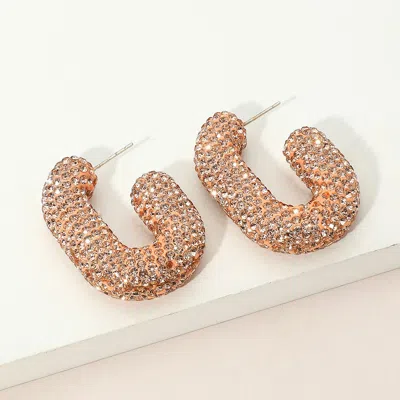 Fashnzfab Sterling Silver Post Rhinestone Studded Chunky Oval Hoop Earrings - Peach, Silver In Gold
