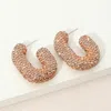 Fashnzfab Sterling Silver Post Rhinestone Studded Chunky Oval Hoop Earrings - Peach, Silver In Gold