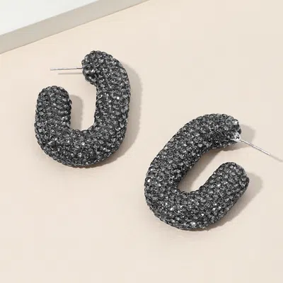 Fashnzfab Sterling Silver Post Rhinestone Studded Chunky Oval Hoop Earrings In Multi