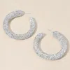 Fashnzfab Sterling Silver Post Rhinestone Studded Hoop Earrings - Clear, Silver In Metallic