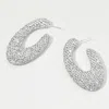 Fashnzfab Sterling Silver Post Rhinestone Studded Oval Hoop Earrings - Clear, Silver In White