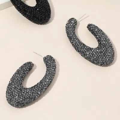 Fashnzfab Sterling Silver Post Rhinestone Studded Oval Hoop Earrings - Hematite, Silver In Black
