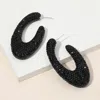 Fashnzfab Sterling Silver Post Rhinestone Studded Oval Hoop Earrings - Jet Black, Silver In Black