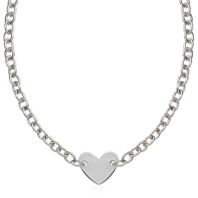 Fashnzfab Sterling Silver Rhodium Plated Chain Bracelet With A Flat Heart Motif Station