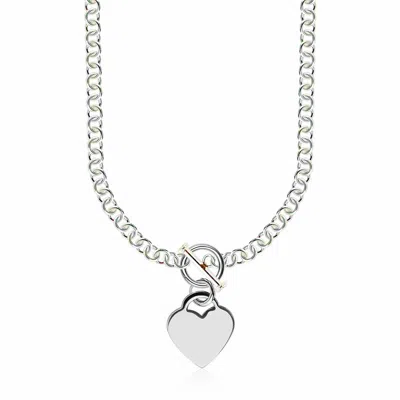 Fashnzfab Sterling Silver Rhodium Plated Rolo Chain Necklace With A Heart Toggle Charm In Multi