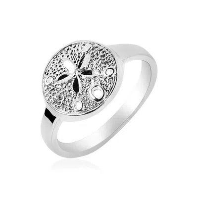 Fashnzfab Sterling Silver Textured Sand Dollar Ring In White