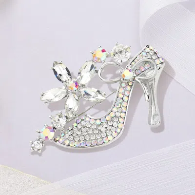 Fashnzfab Stiletto Heel Marquise Stone Flower Pin Brooch In Multi