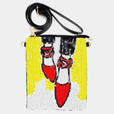 Fashnzfab Stiletto Heel Sequin Faux Leather Crossbody Bag In Yellow