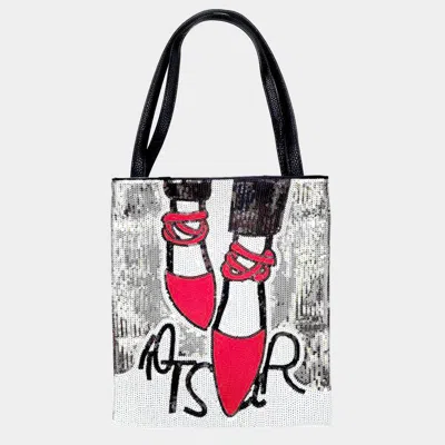 Fashnzfab Stiletto Heel Sequin Faux Leather Shoulder Bag In Silver