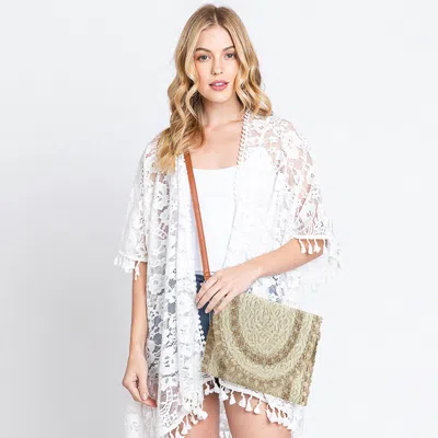 Fashnzfab Stitch Detail Straw Clutch / Crossbody Bag In Sand