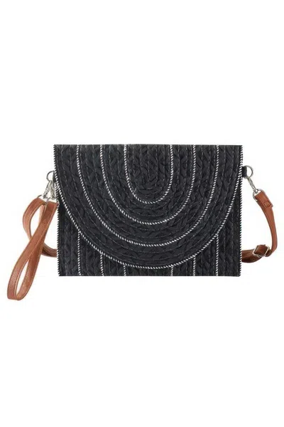 Fashnzfab Stitch Detailed Straw Clutch & Crossbody Bag In Black