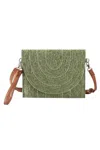 Fashnzfab Stitch Detailed Straw Clutch & Crossbody Bag In Green