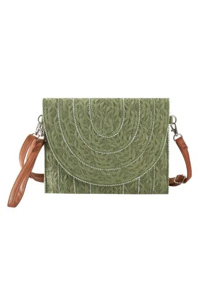 Fashnzfab Stitch Detailed Straw Clutch & Crossbody Bag In Green