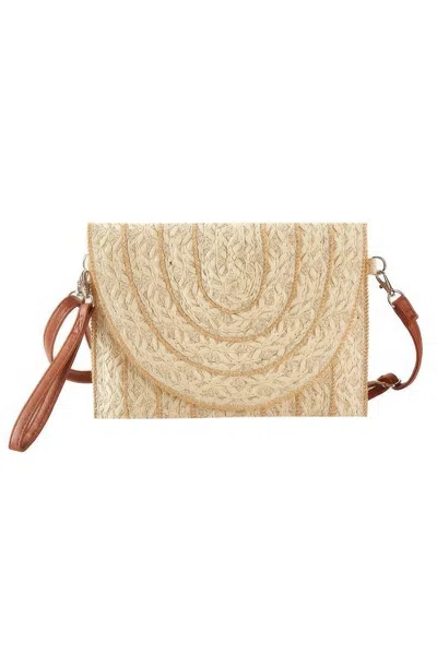 Fashnzfab Stitch Detailed Straw Clutch & Crossbody Bag In Sand