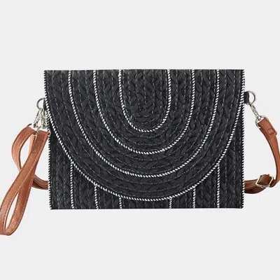 Fashnzfab Stitch Detailed Straw Clutch Bag / Crossbody Bag In Black