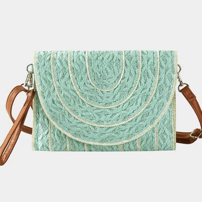 Fashnzfab Stitch Detailed Straw Clutch Bag / Crossbody Bag In Green