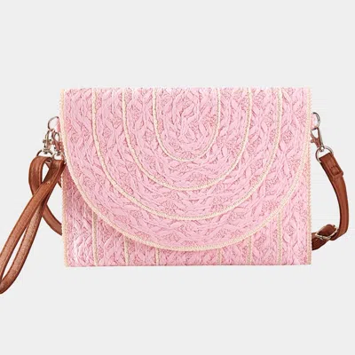 Fashnzfab Stitch Detailed Straw Clutch Bag / Crossbody Bag In Pink