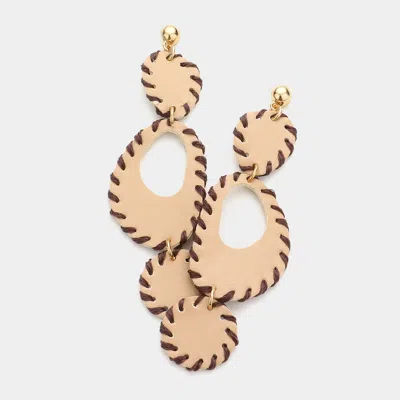 Fashnzfab Stitch Trim Irregular Faux Leather Dangle Earrings - Ivory In Gold