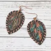 Fashnzfab Stitched Faux Leather Layered Metal Leaf Dangle Earrings In Multi
