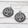 Fashnzfab Stitched Faux Leather Layered Metal Tree Of Life Dangle Earrings In Multi