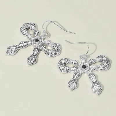 Fashnzfab Stone Accent Antique Metal Vintage Bow Dangle Earrings In Multi