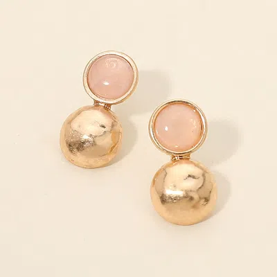 Fashnzfab Stone Accent Dual Dome Stud Earrings In Pink