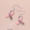 Fashnzfab Stone Accent Enamel Pink Ribbon Dangle Earrings In Pink