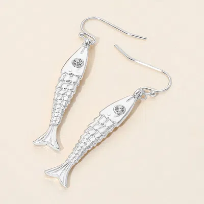 Fashnzfab Stone Accent Fish Dangle Earrings In Silver
