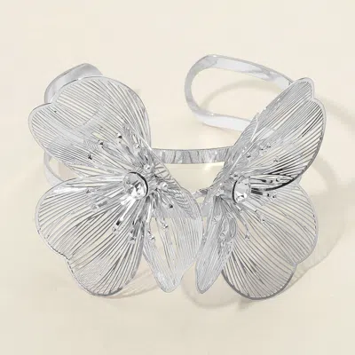 Fashnzfab Stone Accent Metal Filigree Flower Arm Cuff Bracelet Rhodium In Multi