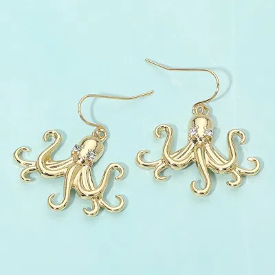 Fashnzfab Stone Accent Metal Octopus Drop Dangle Earrings In Gold