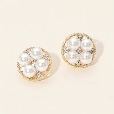 Fashnzfab Stone Accent Pearl Cluster Round Stud Earrings In Gold