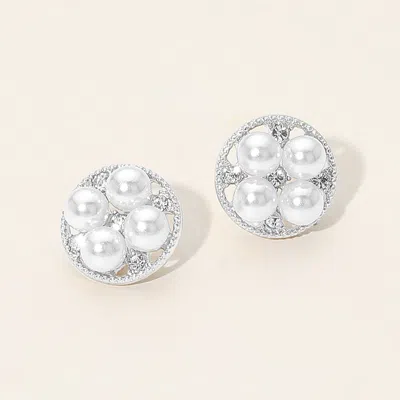 Fashnzfab Stone Accent Pearl Cluster Round Stud Earrings In Silver