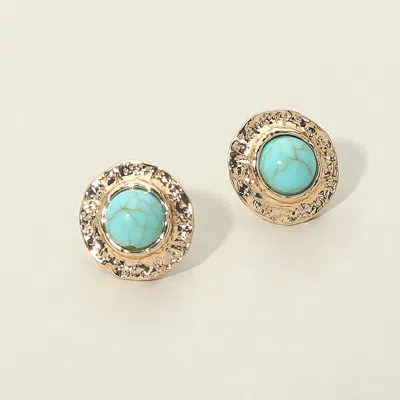 Fashnzfab Stone Accent Textured Metal Frame Stud Earrings In Pink