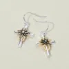 Fashnzfab Stone Accent Two Tone Cross Dangle Earrings In Metallic