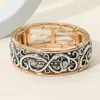 Fashnzfab Stone Accent Vintage Scrollwork Stretch Bracelet Clear, Two Tone In Multi