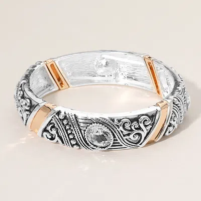 Fashnzfab Stone Accented Antique Metal Western Stretch Bracelet In Multi